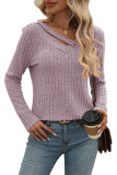 Casual V-Neck Button Knit T-Shirt