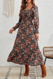 Lantern Long Sleeved Printed Square Collar Dress
