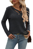Casual V-Neck Button Knit T-Shirt