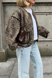 Retro Leopard Print Round Neck Short Jacket