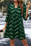 V-Neck Striped Lotus Leaf Short Sleeved Dress
