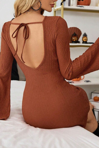 Bareback Bow Trumpet Sleeve Dress