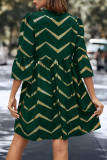 V-Neck Striped Lotus Leaf Short Sleeved Dress