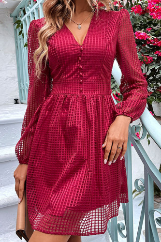 Hollow V-Neck Long Sleeved Dress
