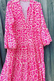 Leopard Print V-Neck Ruffled Short Sleeved Dress