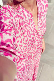 Leopard Print V-Neck Ruffled Short Sleeved Dress