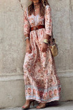Bohemian Printed V-Neck Long Sleeve Dress