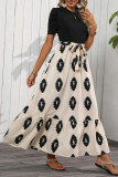 Geometric Print Round Neck Bubble Seeve Dress