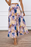 High End Oil Painting Printed Pleated Skirt