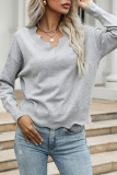 Loose Long Sleeved Grey Lace Sweater