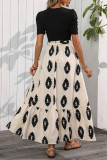Geometric Print Round Neck Bubble Seeve Dress
