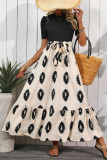 Geometric Print Round Neck Bubble Seeve Dress