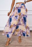 High End Oil Painting Printed Pleated Skirt