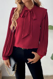 Pleated Long Sleeved Bow Collar Shirt