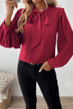 Pleated Long Sleeved Bow Collar Shirt