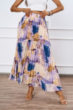 High End Oil Painting Printed Pleated Skirt