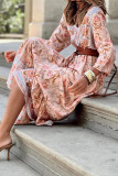 Bohemian Printed V-Neck Long Sleeve Dress