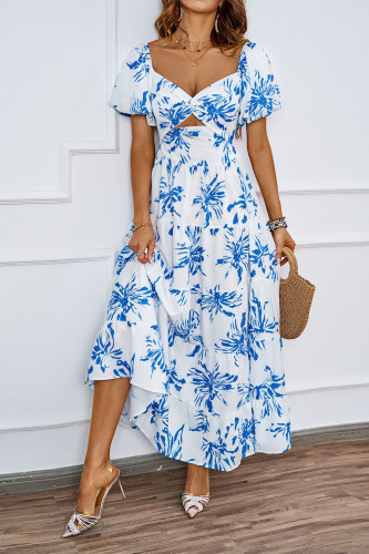 Flower Hollowed Out Off Shoulder Printed Dress