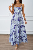 Flower Printed Back Hanging Sleeveless Dress