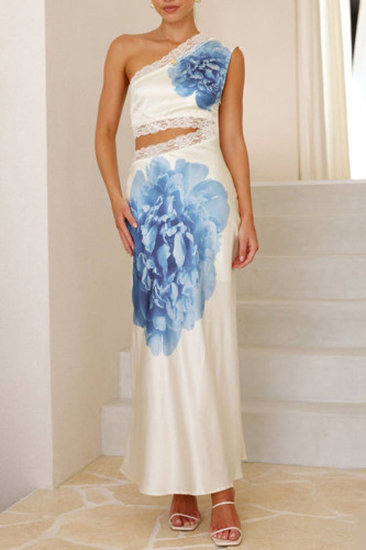 Lace Printed Off Shoulder Sleeveless Dress