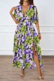 Floral Print V-Neck Short Sleeved Dress