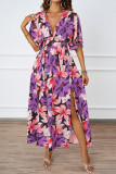 Floral Print V-Neck Short Sleeved Dress