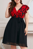Large Size Lotus Leaf Sleeve Printed Loose Dress