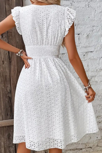 Lotus Leaf Sleeve V-Neck Hollow Out Dress