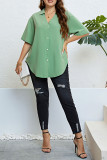 Summer Green V-Neck Loose Short Sleeve Shirt