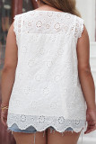 Large Size Round Neck Sleeveless Hollow Out Shirt