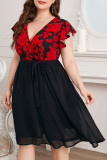 Large Size Lotus Leaf Sleeve Printed Loose Dress