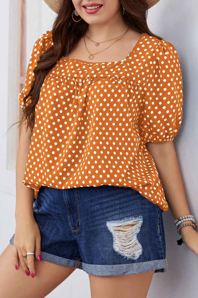 Large Round Neck Polka Dot Chiffon Shirt
