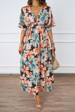 Floral Print V-Neck Short Sleeved Dress