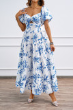 Flower Hollowed Out Off Shoulder Printed Dress