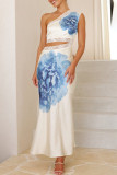 Lace Printed Off Shoulder Sleeveless Dress
