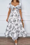 Flower Hollowed Out Off Shoulder Printed Dress
