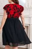 Large Size Lotus Leaf Sleeve Printed Loose Dress