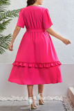 Large Size Summer Rose Red V-Neck Dress