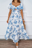 Flower Hollowed Out Off Shoulder Printed Dress