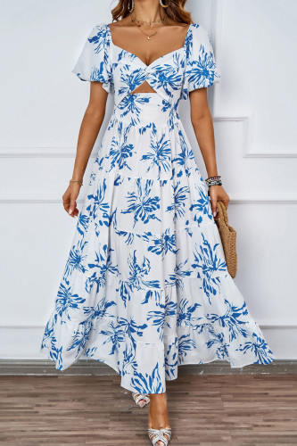 Flower Hollowed Out Off Shoulder Printed Dress