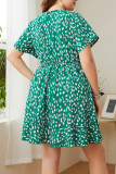 Large Size Ruffle Edge Printed Dress