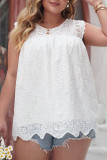 Large Size Round Neck Sleeveless Hollow Out Shirt