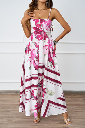 Flower Printed Back Hanging Sleeveless Dress