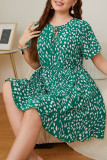 Large Size Ruffle Edge Printed Dress