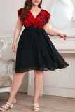 Large Size Lotus Leaf Sleeve Printed Loose Dress