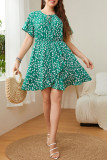 Large Size Ruffle Edge Printed Dress