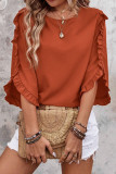 Round Neck Lotus Leaf Edge Seven Quarter Sleeve Shirt