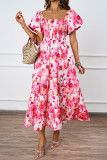 One Shoulder Printed Bubble Sleeve Dress