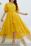 Yellow V-Neck Fied Waist Dress