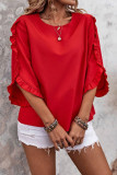 Round Neck Lotus Leaf Edge Seven Quarter Sleeve Shirt